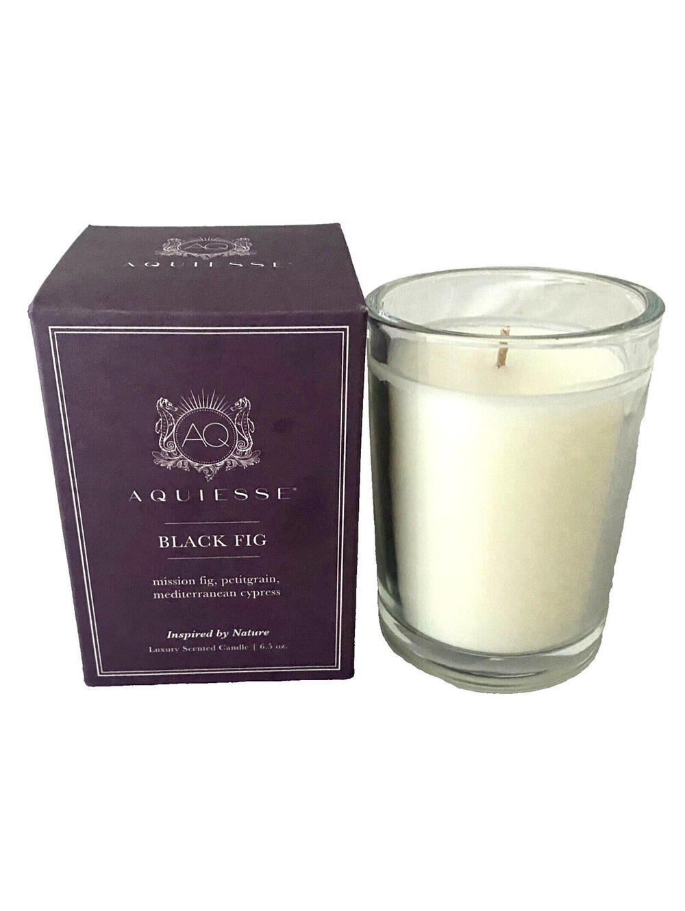NEW Aquiesse Black Fig Luxury Scented Candle Glass Jar 6.5 oz. (Boxed)